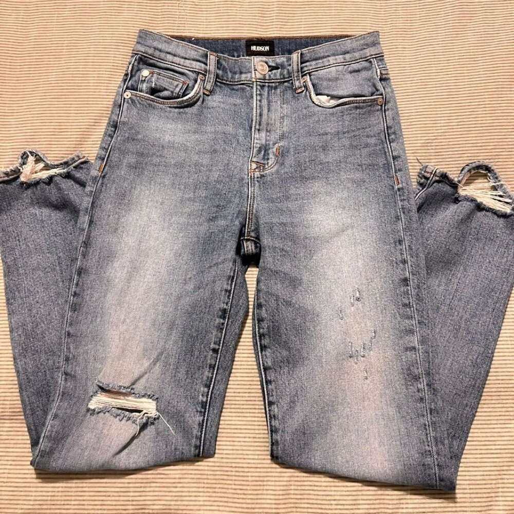 Hudson | Zoeey High Rise Straight Crop Jeans | Size 26 | Medium Wash Distressed
